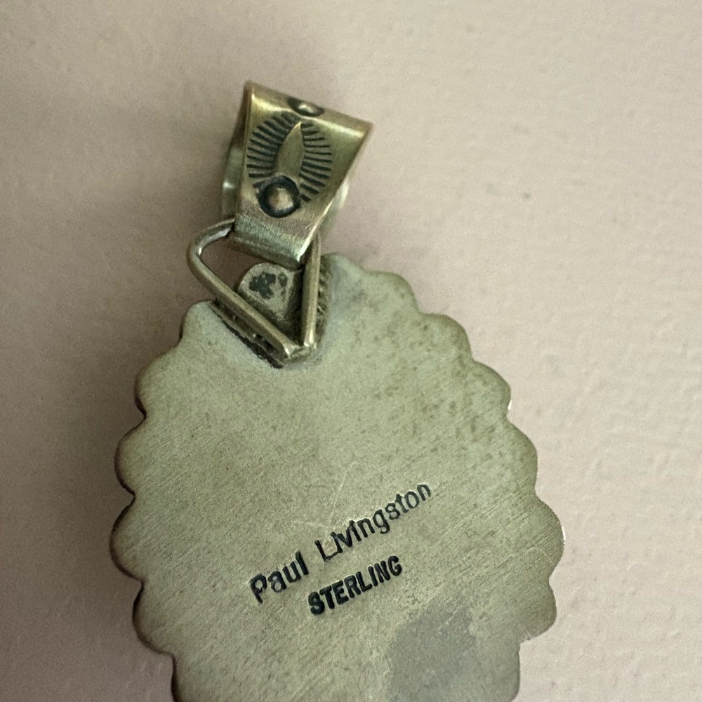 Paul Livingston marked Turquoise and Silver Pendant Necklace - Picture 5 of 5